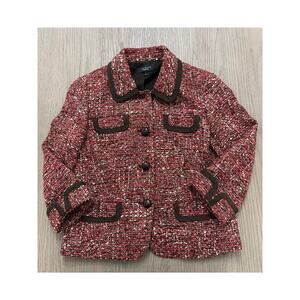 Talbots Tweed Jacket Blazer Women’s Size 6 Red Brown Classic Button